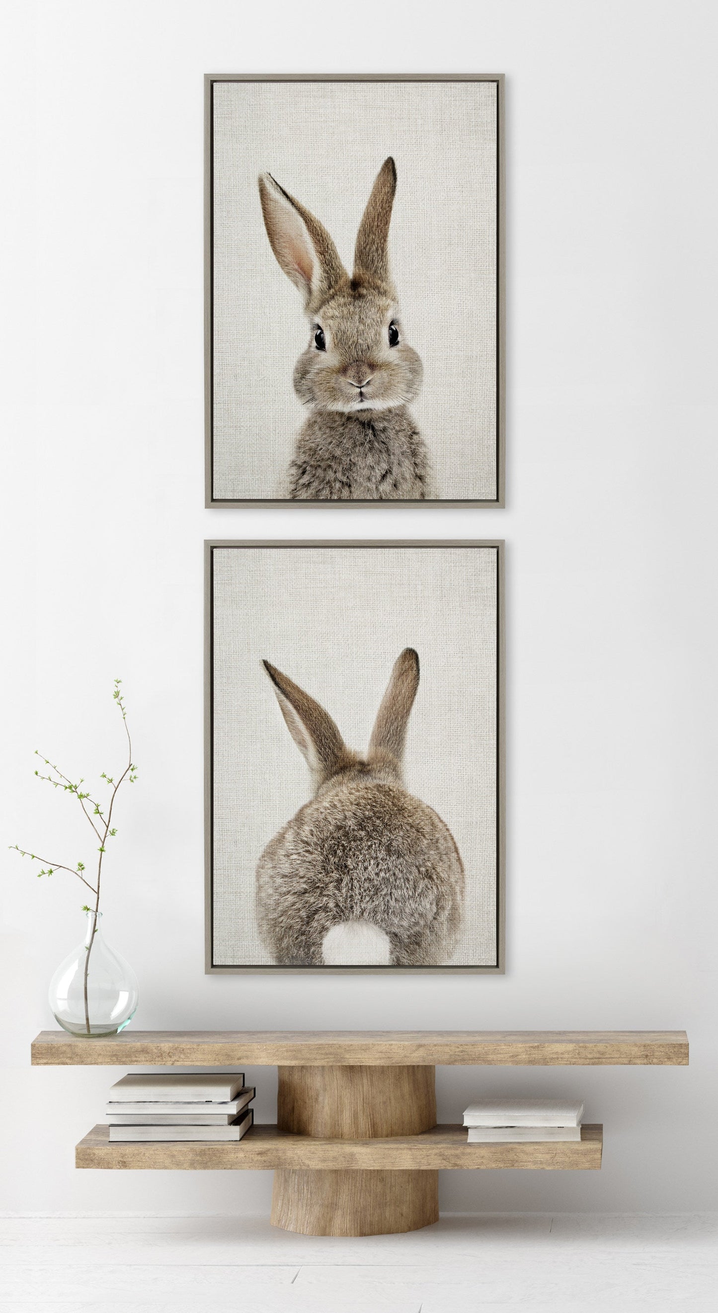 Sylvie Bunny Portrait and Bunny Tail Framed Canvas Art Set by Amy Peterson Art Studio