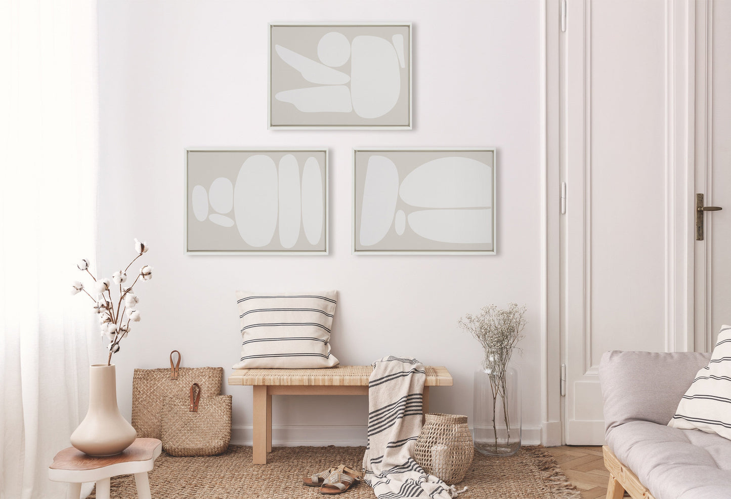 Sylvie Zen Rock Garden Neutral Framed Canvas Set by The Creative Bunch Studio
