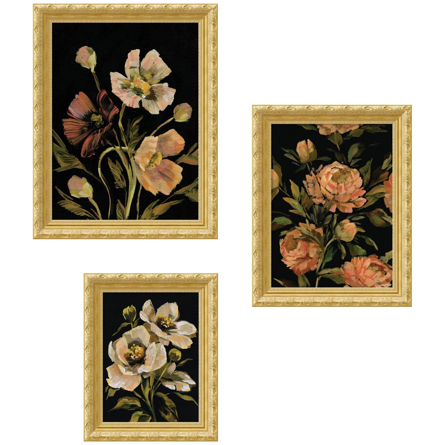Moody Pink Hued Floral 3 Piece Framed Wall Art Print Set by Annie Quigley