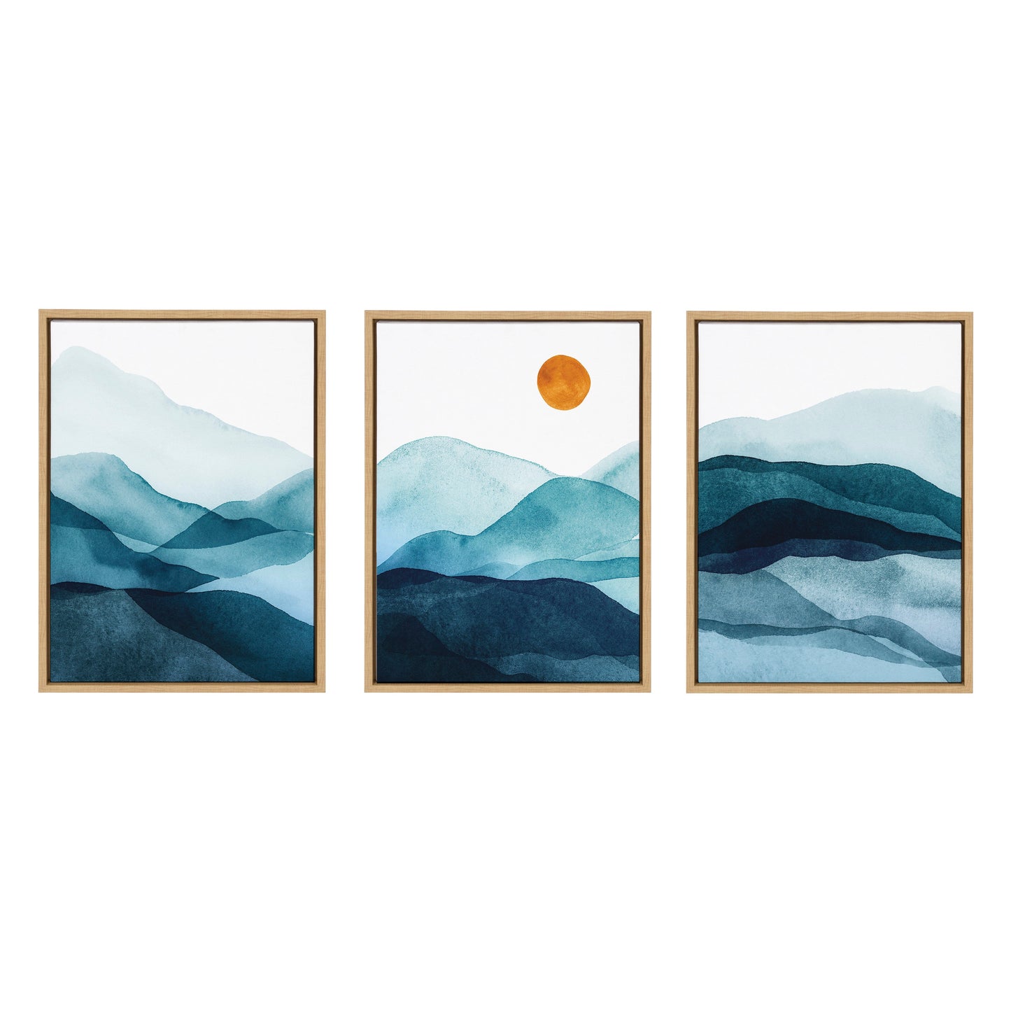 Modern Blue Mountain Range Abstract Landscape Framed Canvas Art Set
