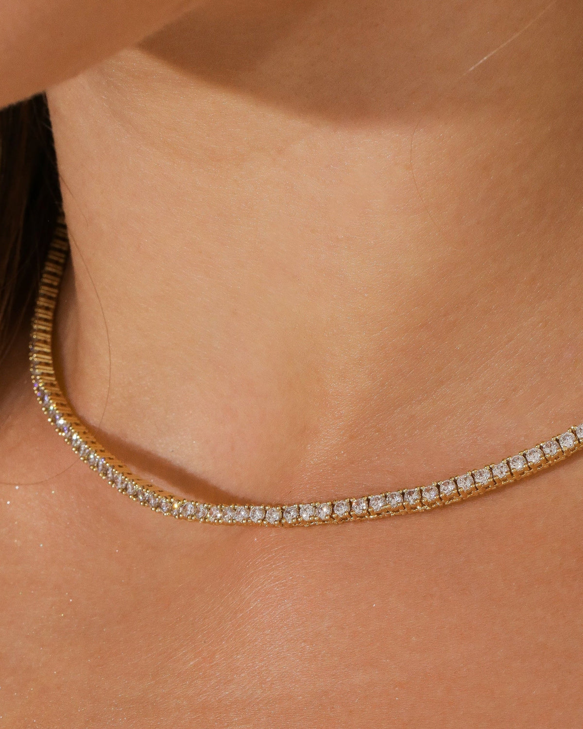 Cynthia 2MM Gold Round-Cut Tennis Choker Necklace