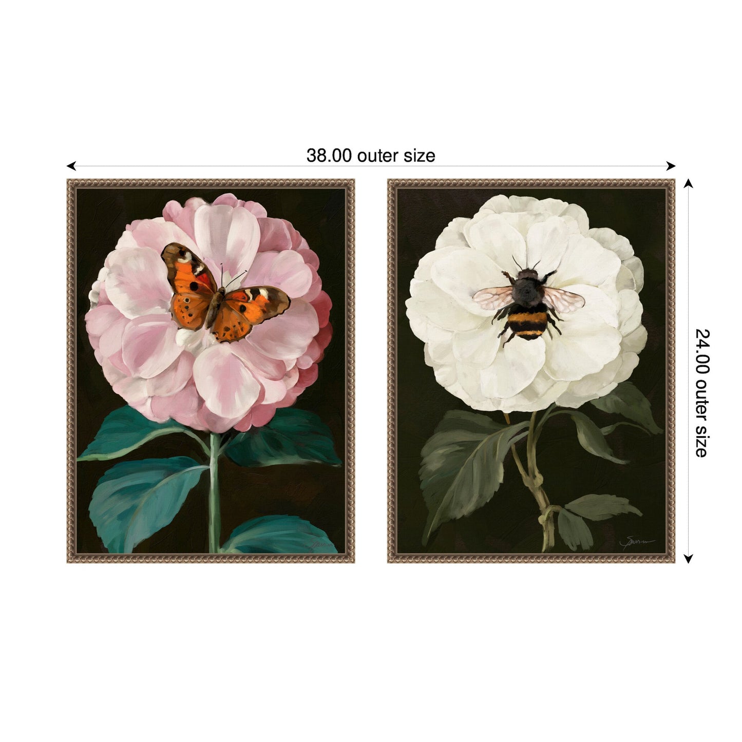Beaded Flutter Bug and Busy Bee Framed Canvas Art Set by Mary Sparrow