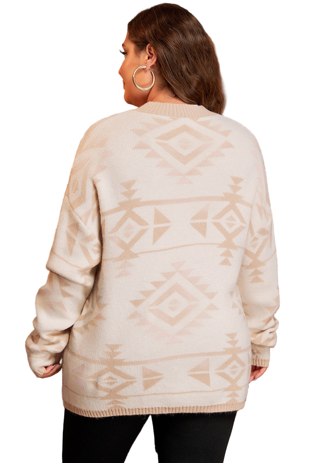 Apricot Plus Size Western Aztec Print Loose Sweater