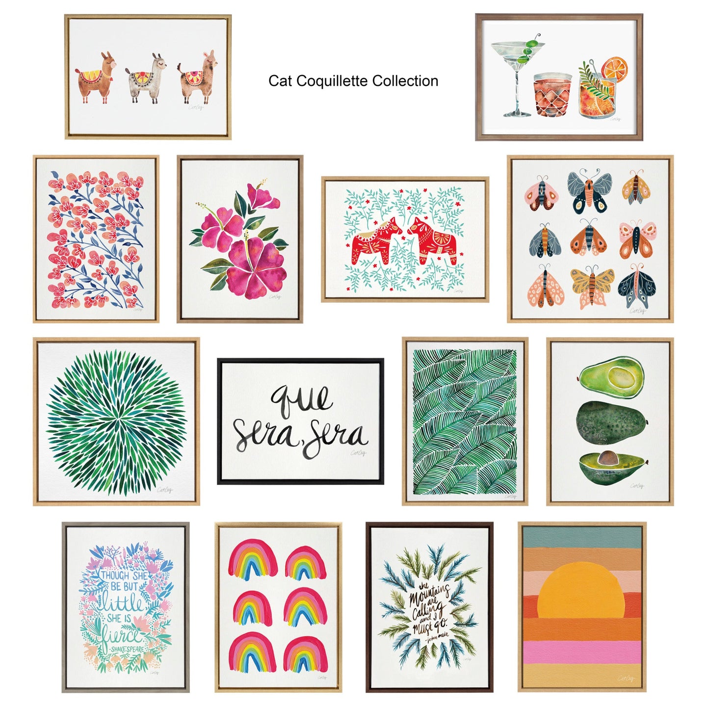 Sylvie Navy Ginkgo and Navy Ginkgo Trio Framed Canvas by Cat Coquillette