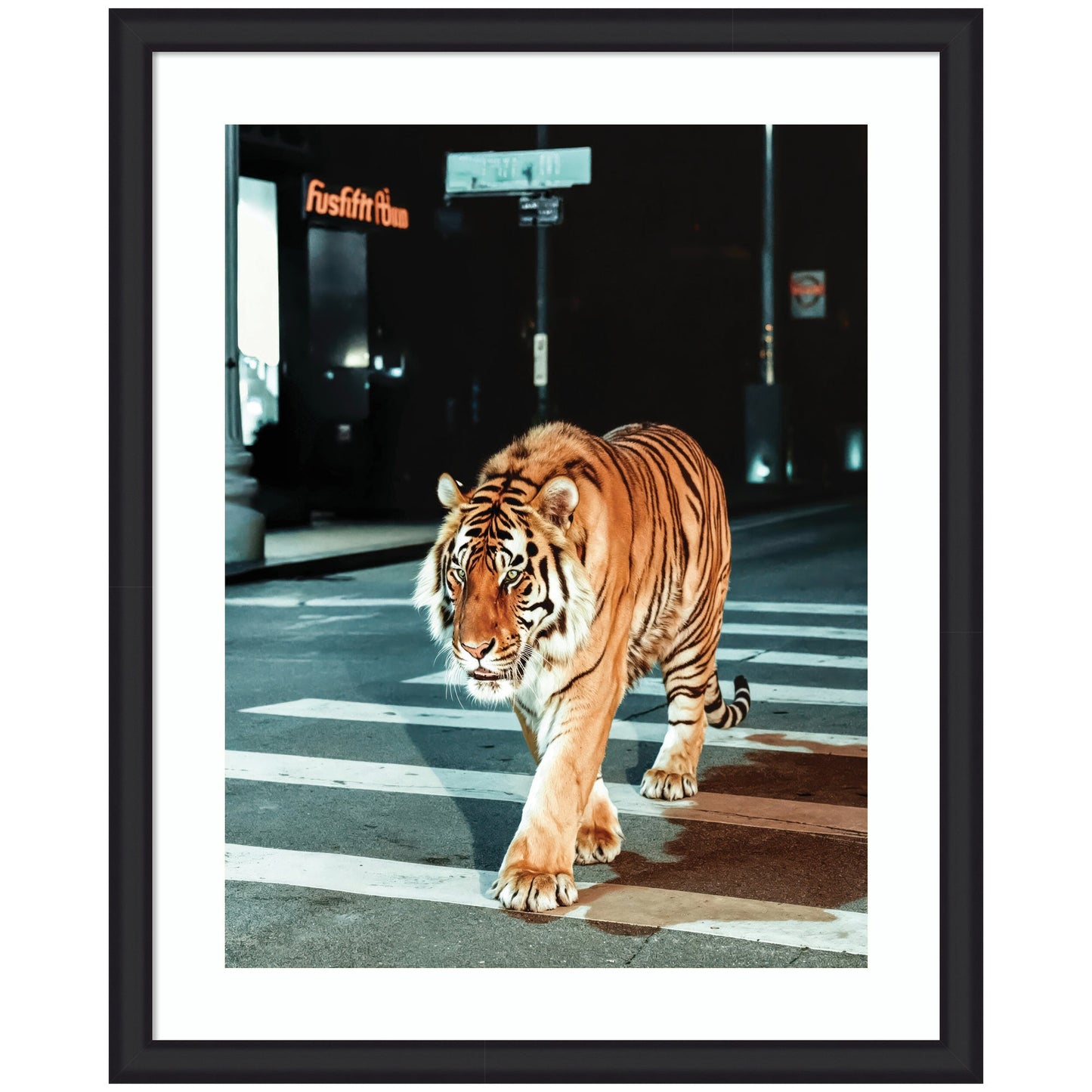 Limited Edition Tiger in the City at Night 2 by Michael Schauer