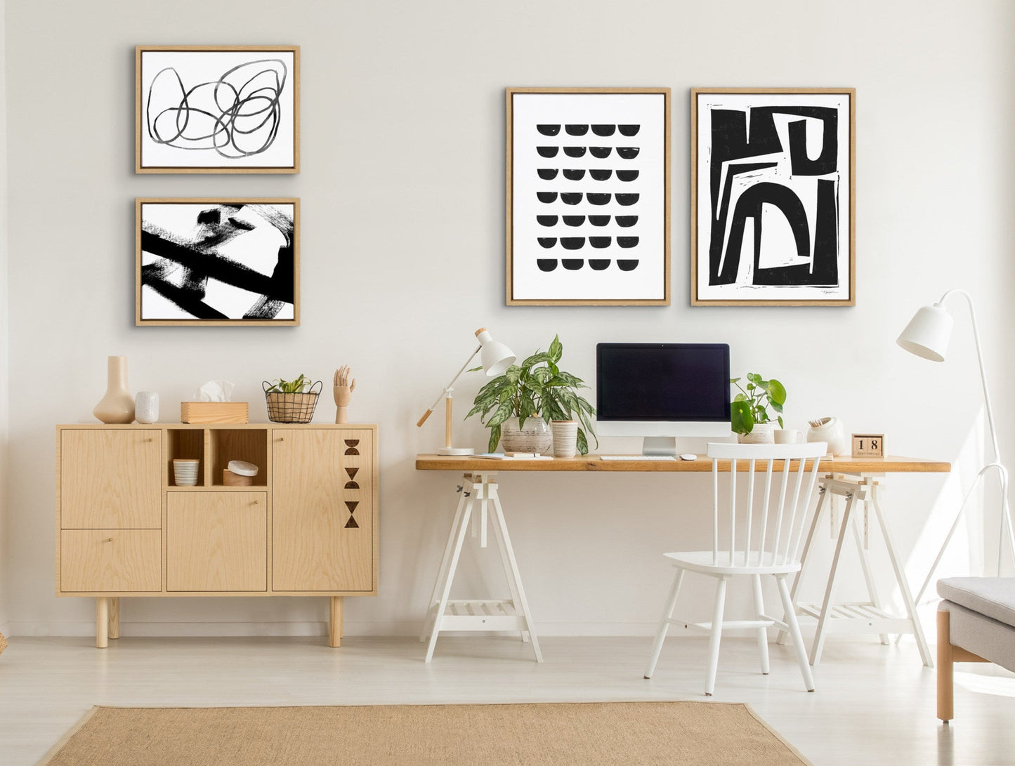 Sylvie Modern Abstract Framed Canvas Set