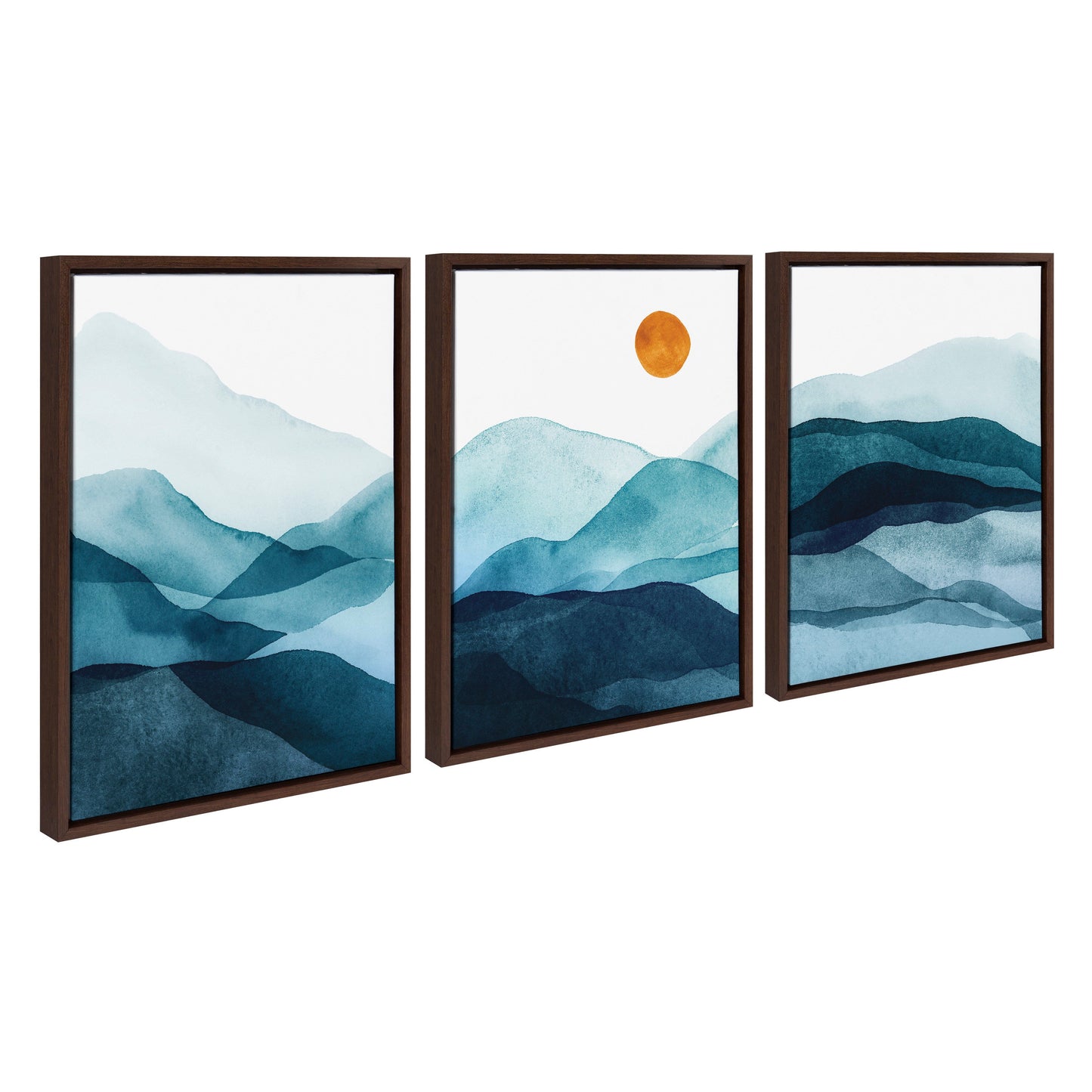 Modern Blue Mountain Range Abstract Landscape Framed Canvas Art Set