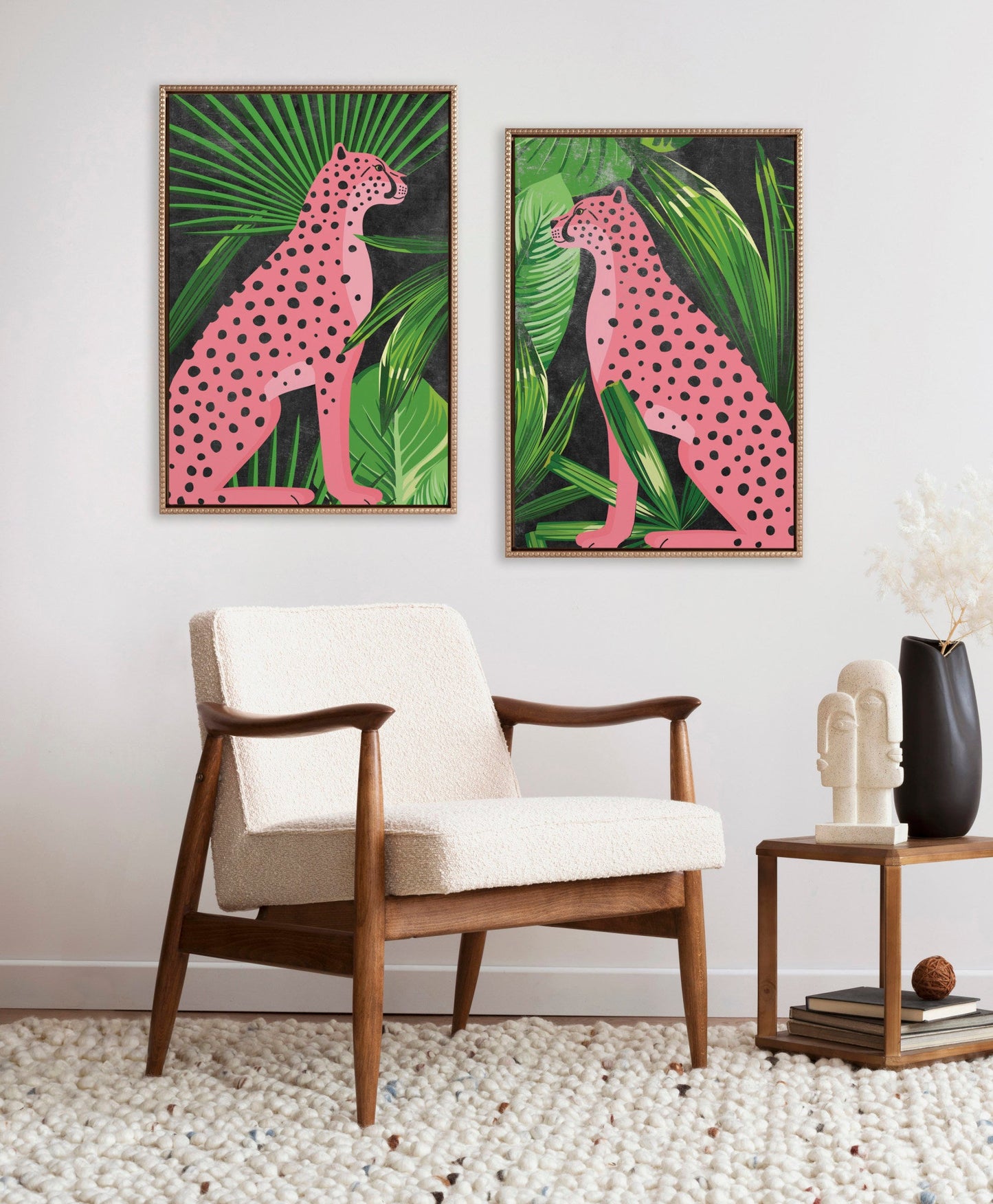 Beaded NC Cheetah Jungle Single 1 and 2 Framed Canvas Art Set by Nikki Chu