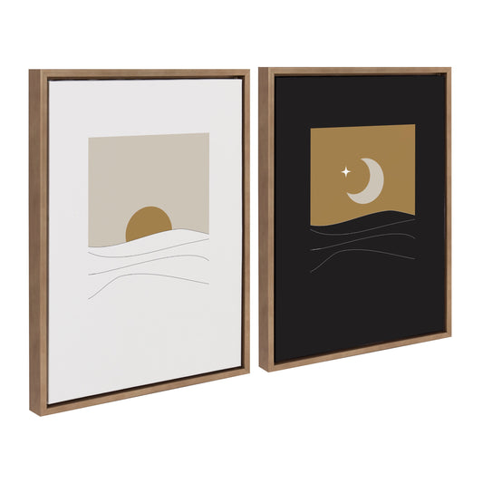 Sylvie Modern Sunrise and Sunset Over the Ocean Framed Canvas Art Set by The Creative Bunch Studio