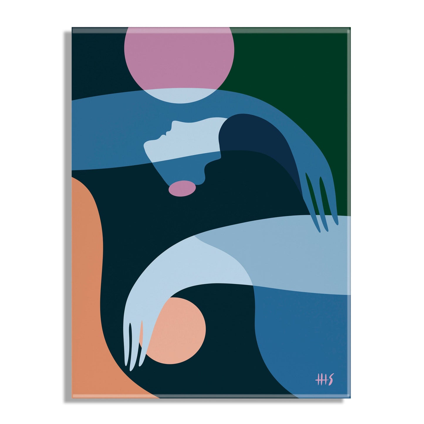 Abstract art print with geometric shapes and soft colors on a white background