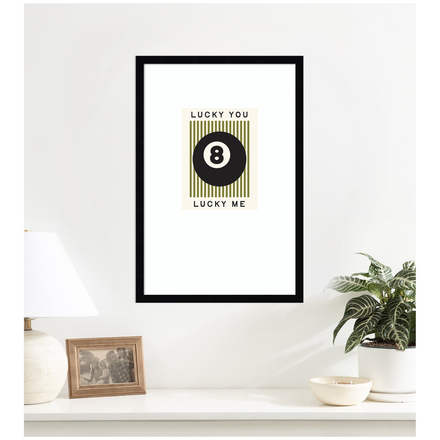 Lucky You Lucky Me Green Striped 8 Ball Print, Dopamine Decor for Home or Apartment Retro Poster by Lucky Guava Framed Wall Art Print