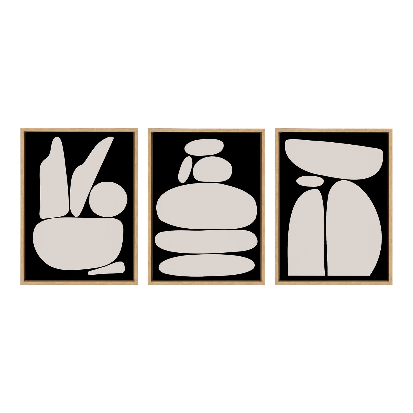 Zen Rock Garden Black and Tan Framed Canvas Set by The Creative Bunch Studio