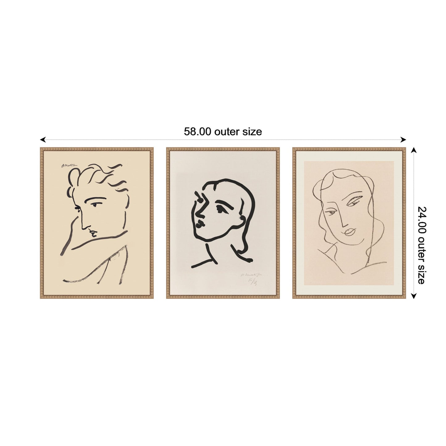 Matisse Profil de Femme Minimalist Line Art 3-Piece Framed Canvas Set
