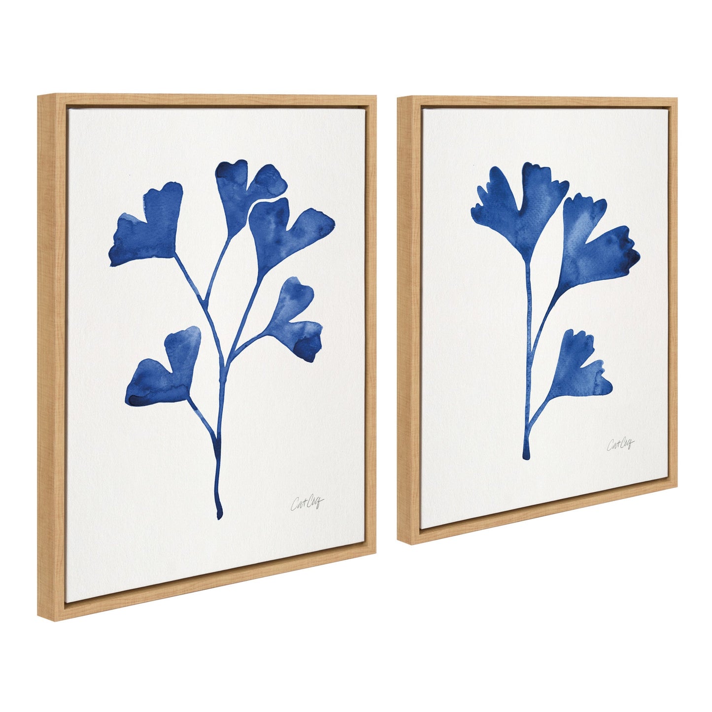 Sylvie Navy Ginkgo and Navy Ginkgo Trio Framed Canvas by Cat Coquillette