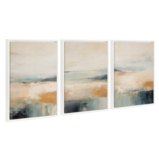 Sylvie Blue Beach Ocean Coastal Abstract Framed Canvas Art Set by The Creative Bunch Studio