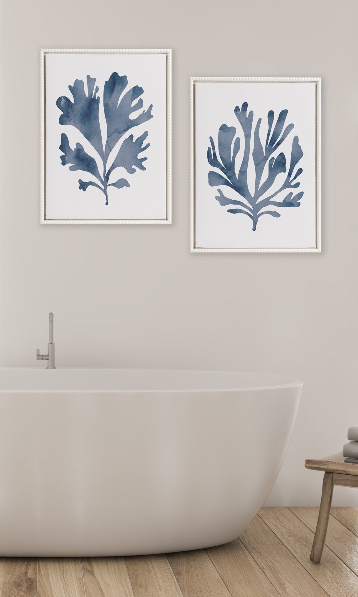 Neutral Coral Blue 1 and 2 Framed Canvas Art Set by The Creative Bunch Studio