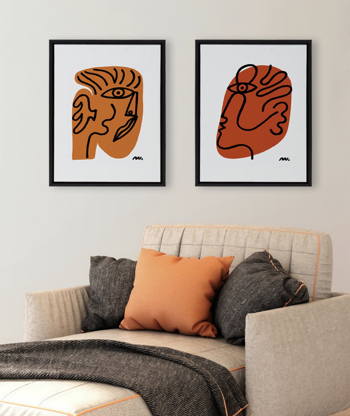 Sylvie Abstract Face Framed Canvas Set by Marcello Velho
