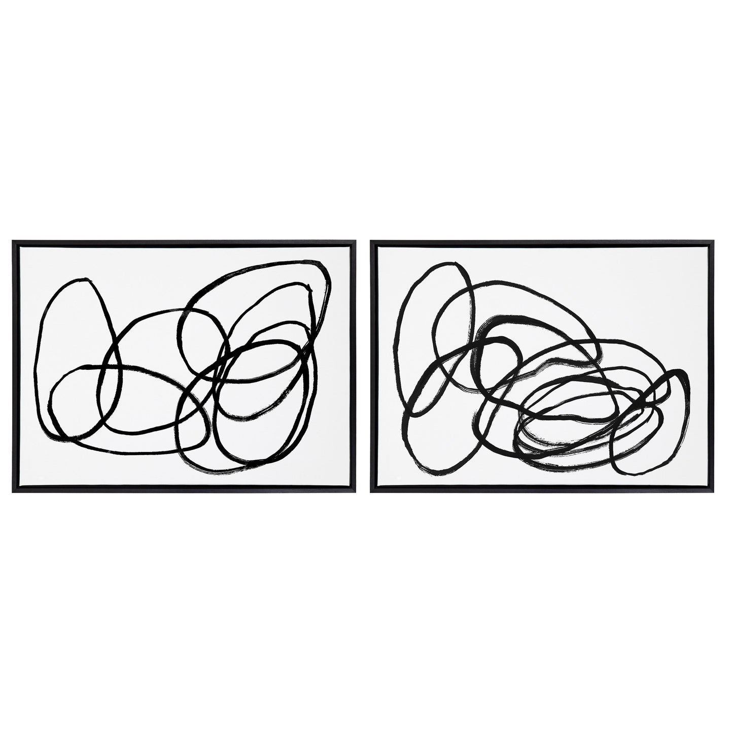 Two abstract black line art pieces on a white background