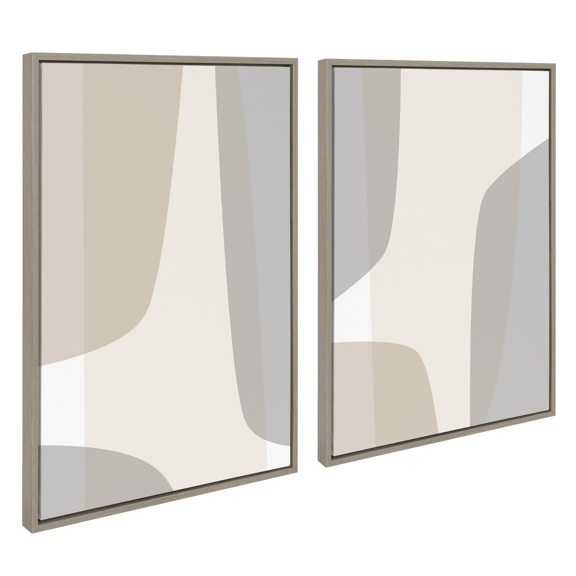 Two abstract wall mirrors with a neutral color palette on a white background