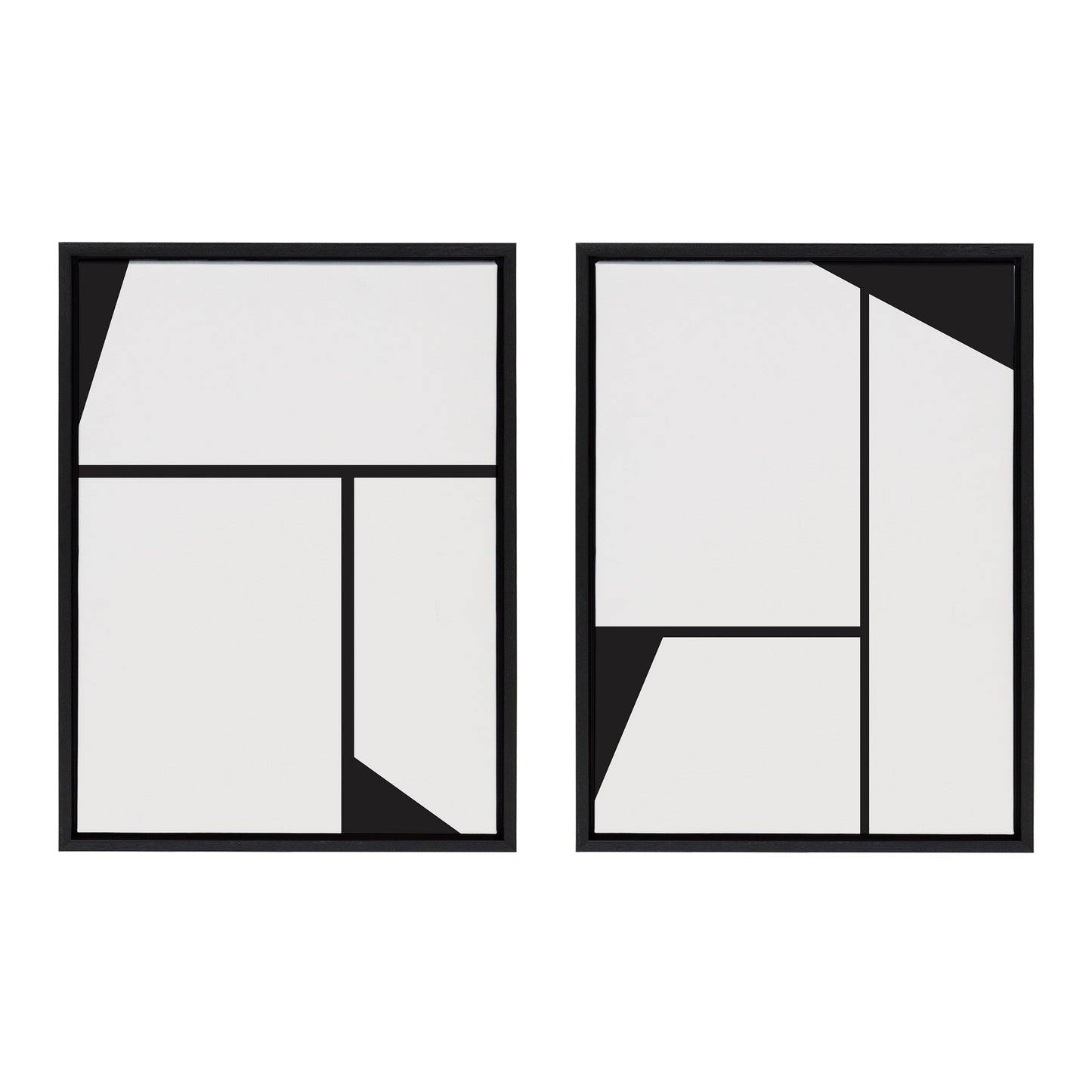 Sylvie Sleek Luxe Minimalist Black and White Abstract Framed Canvas Art Set by The Creative Bunch Studio