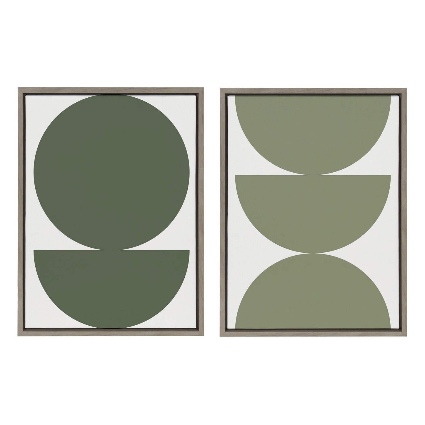 Limited Edition Earthy Boho Geometric 1 Olive Green and Earthy Boho Geometric 2 Sage Green Framed Canvas by The Creative Bunch Studio