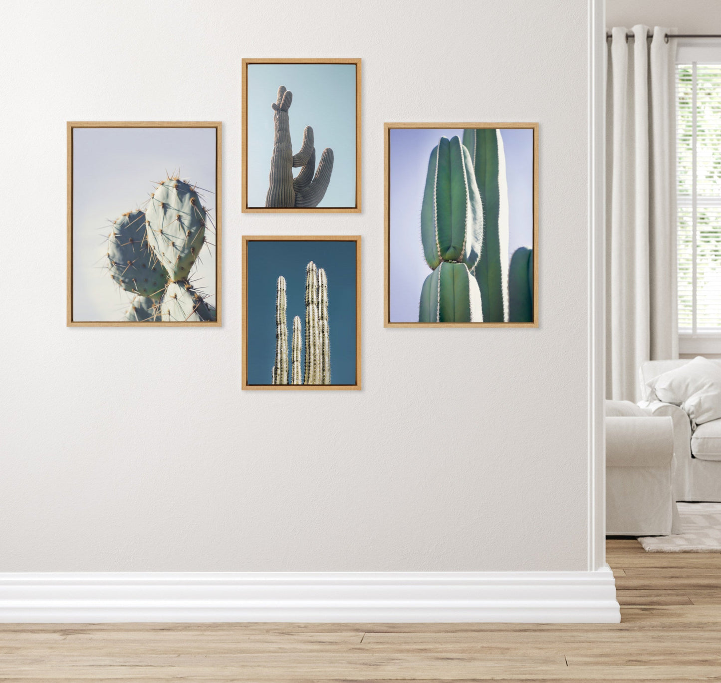 Desert Cactus Sky Modern Pastel 4-Piece Framed Canvas Art Set