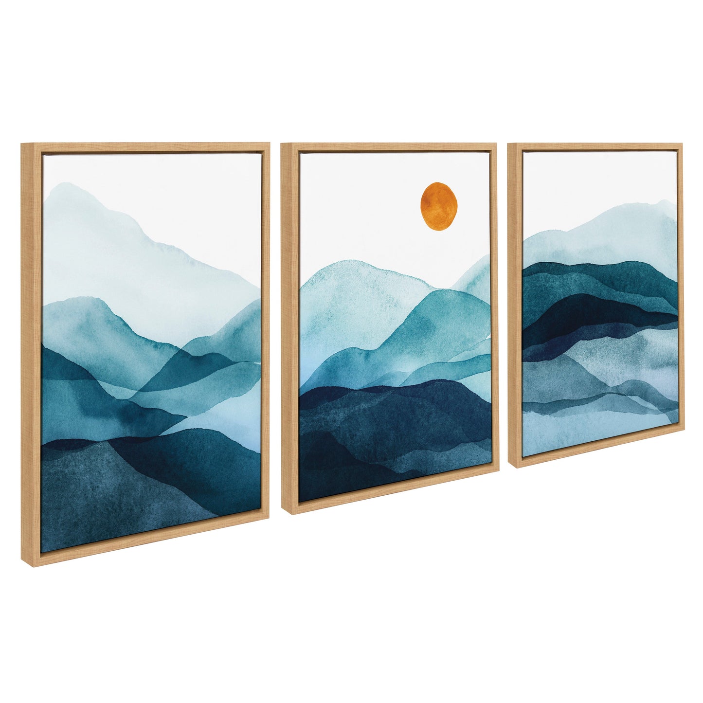 Modern Blue Mountain Range Abstract Landscape Framed Canvas Art Set