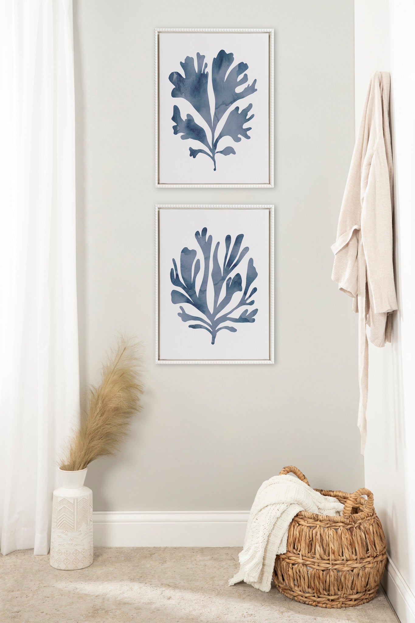 Neutral Coral Blue 1 and 2 Framed Canvas Art Set by The Creative Bunch Studio