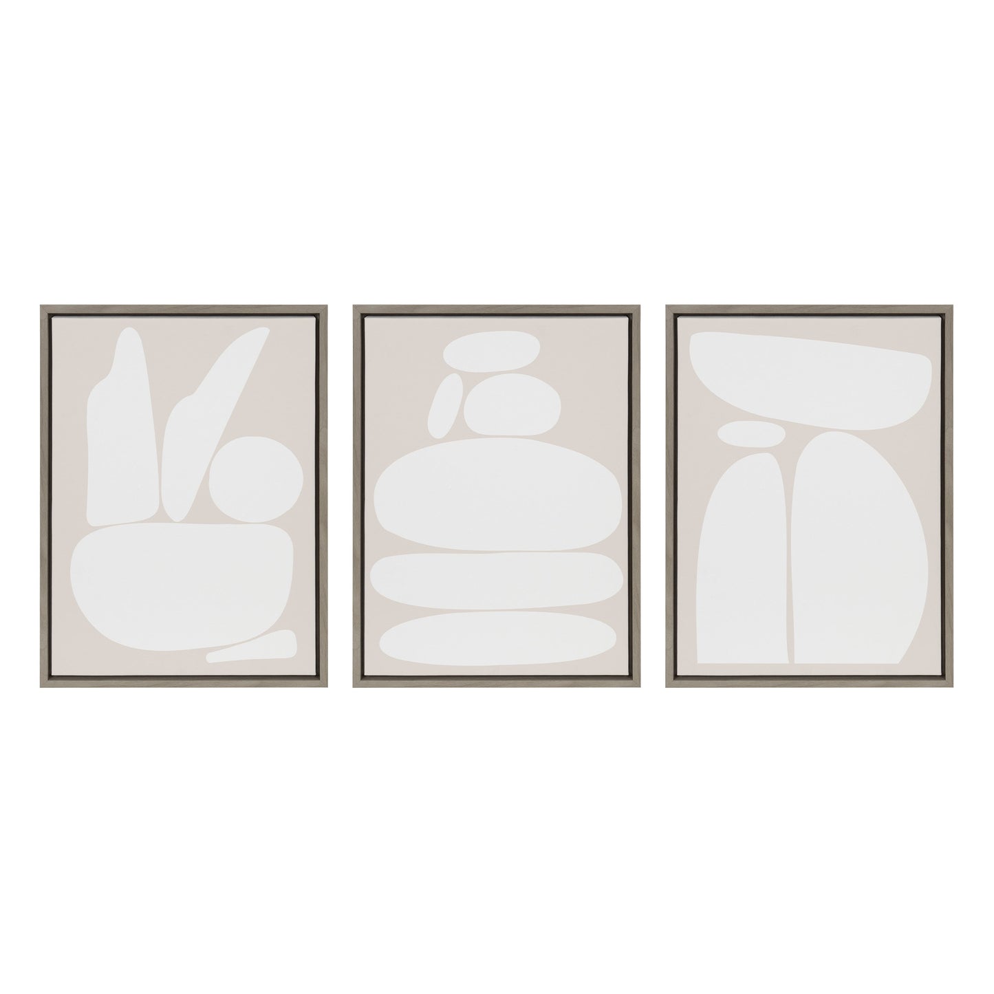 Sylvie Zen Rock Garden Neutral Framed Canvas Set by The Creative Bunch Studio