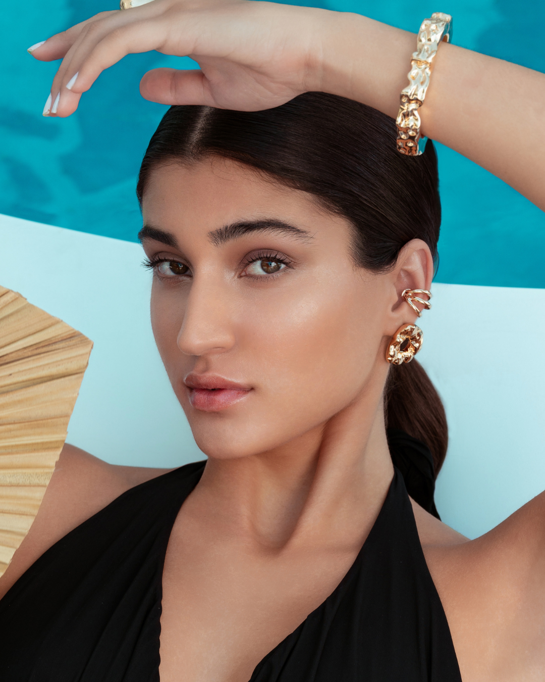 Nathalia Hammered Organic Gold Statement Earrings