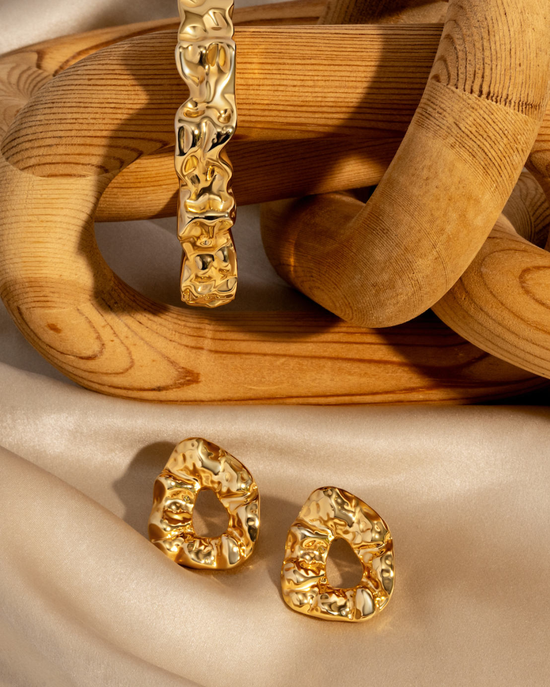 Nathalia Hammered Organic Gold Statement Earrings