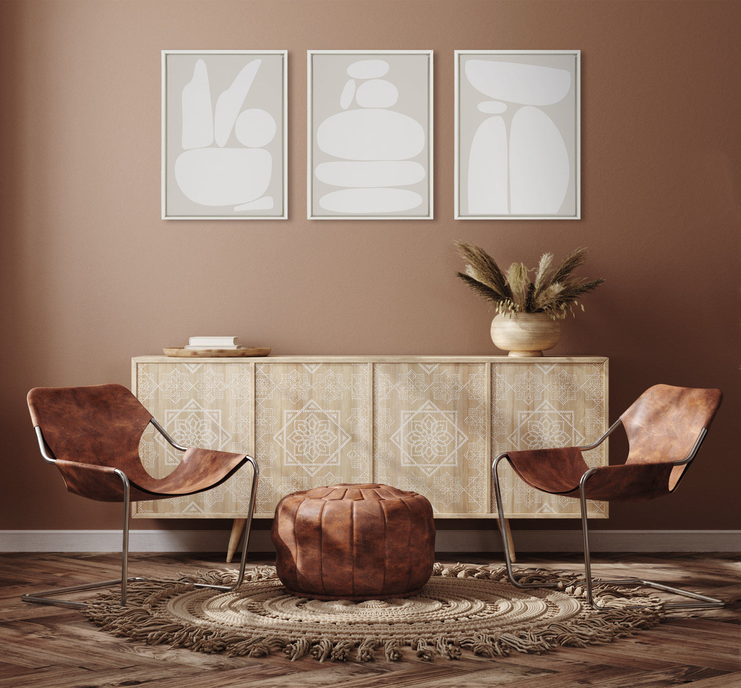 Sylvie Zen Rock Garden Neutral Framed Canvas Set by The Creative Bunch Studio