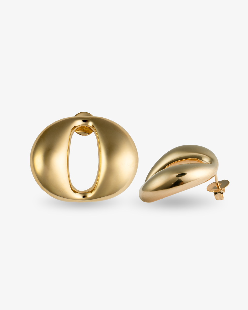 Olivia Sculptural Oval Opened Gold Statement Earrings