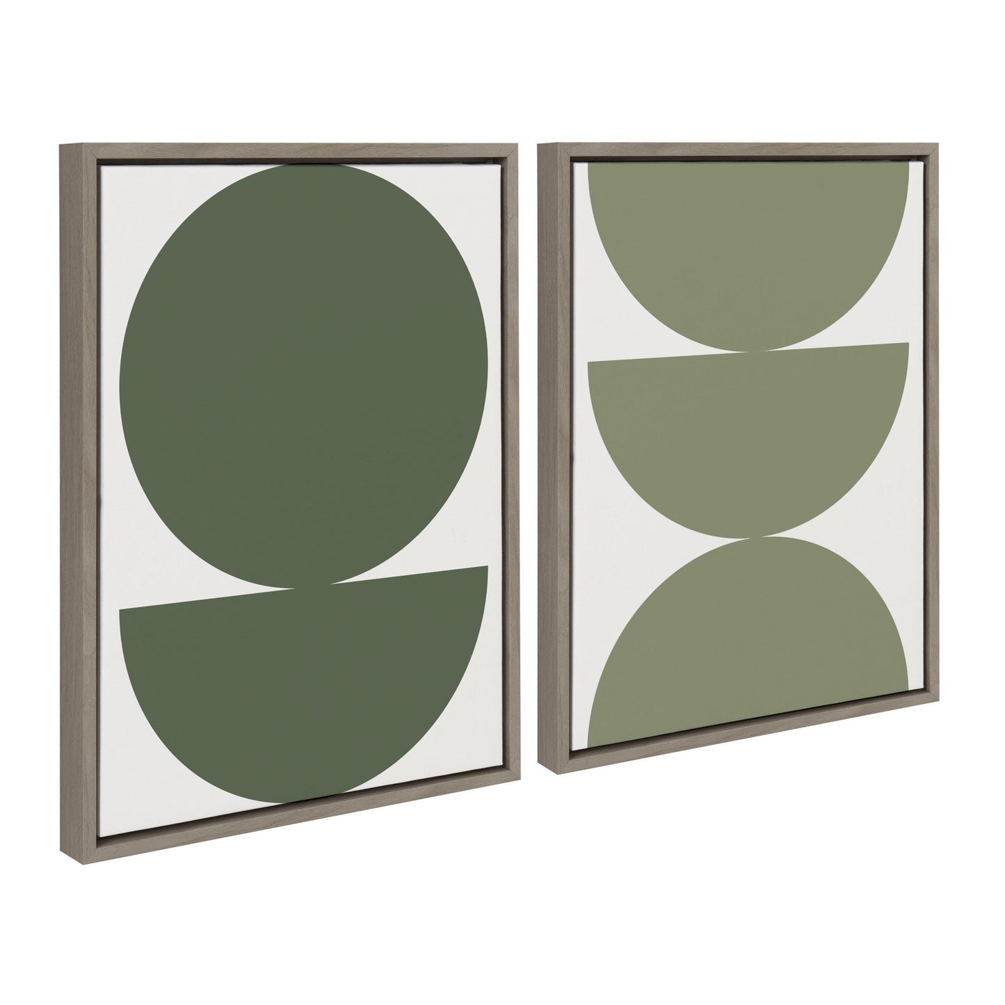 Limited Edition Earthy Boho Geometric 1 Olive Green and Earthy Boho Geometric 2 Sage Green Framed Canvas by The Creative Bunch Studio