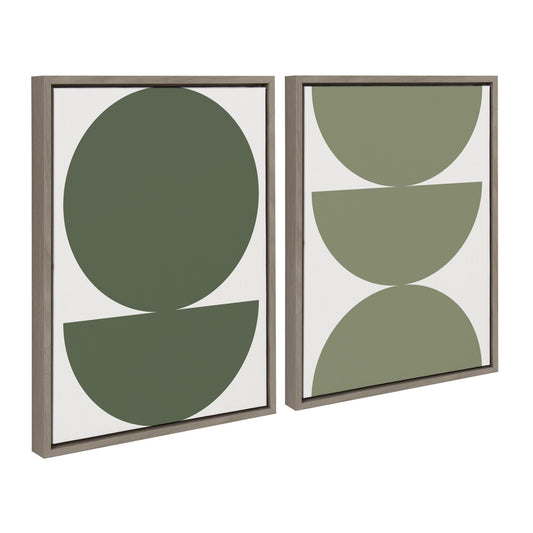 Limited Edition Earthy Boho Geometric 1 Olive Green and Earthy Boho Geometric 2 Sage Green Framed Canvas by The Creative Bunch Studio