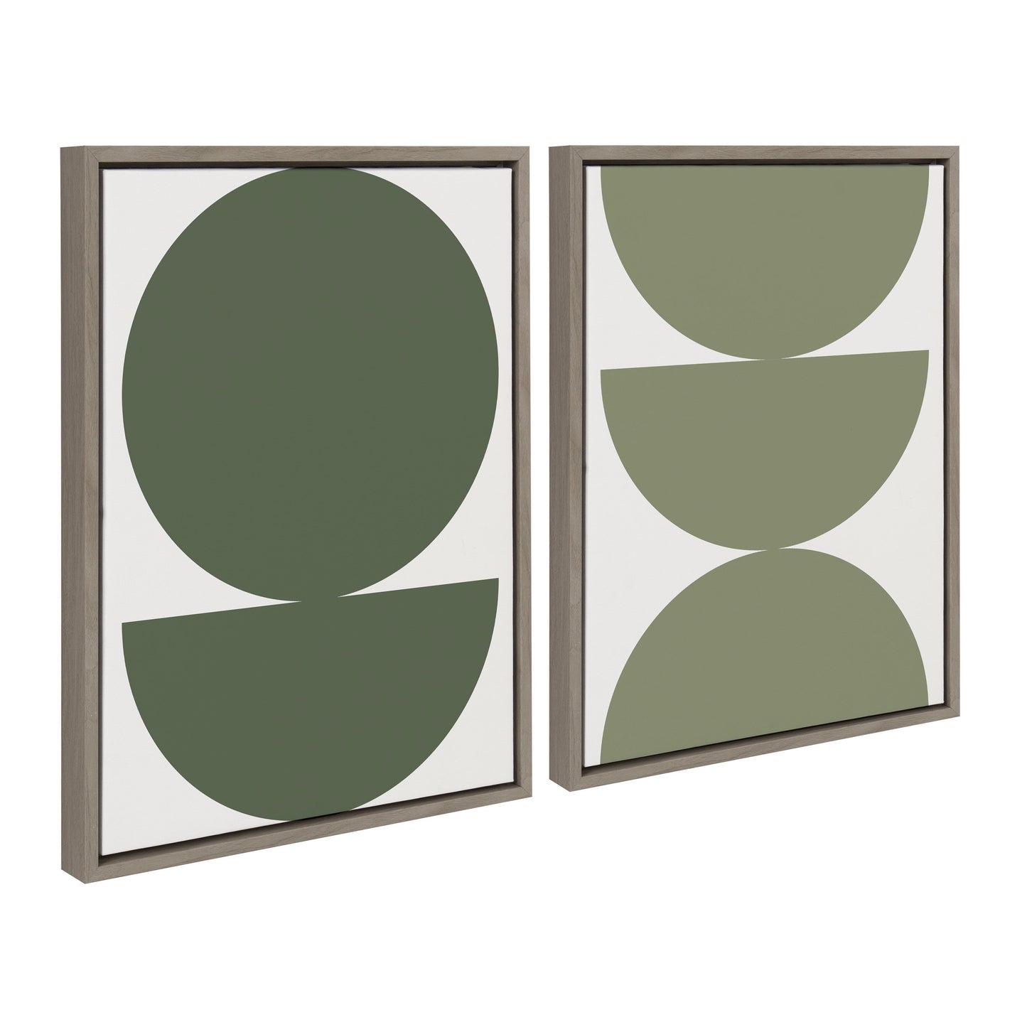 Limited Edition Earthy Boho Geometric 1 Olive Green and Earthy Boho Geometric 2 Sage Green Framed Canvas by The Creative Bunch Studio