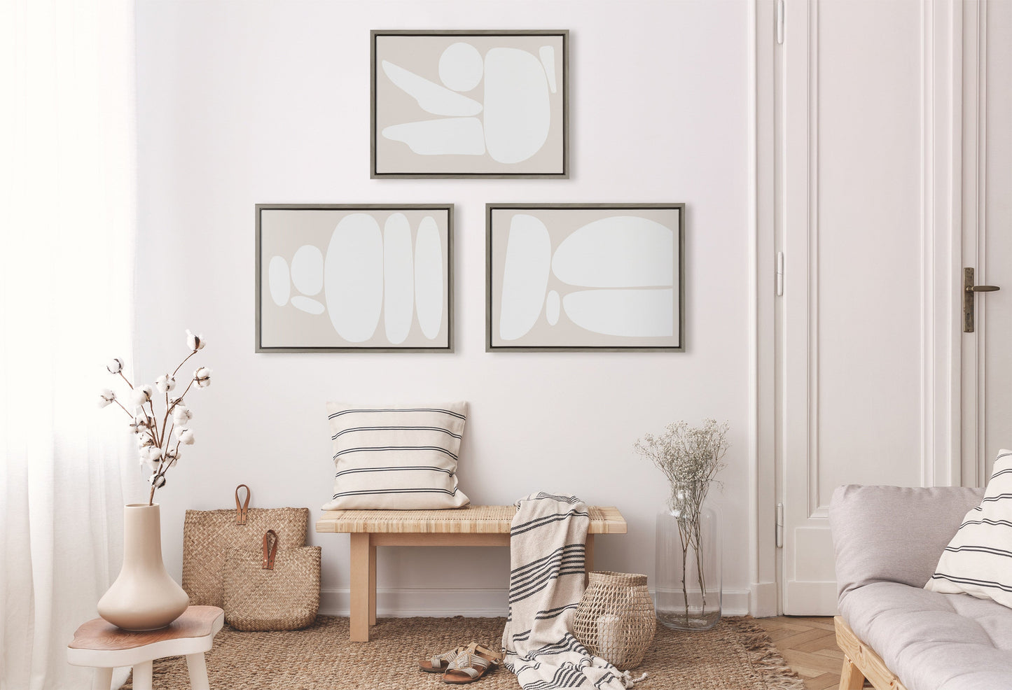Sylvie Zen Rock Garden Neutral Framed Canvas Set by The Creative Bunch Studio