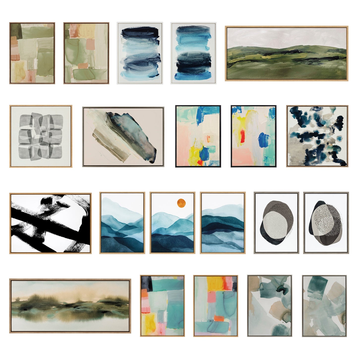 Modern Blue Mountain Range Abstract Landscape Framed Canvas Art Set