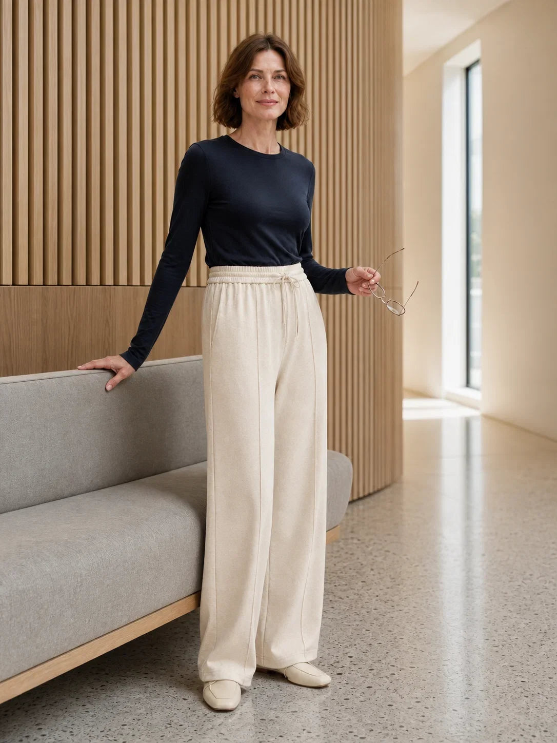 Tamsin Lyocell Blend Pin Tuck Straight Leg Trousers – Casual Drawstring Tailored Pants