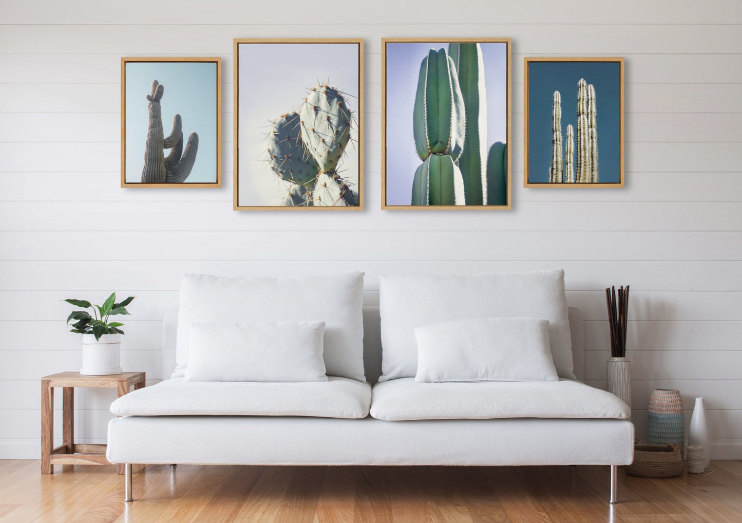 Desert Cactus Sky Modern Pastel 4-Piece Framed Canvas Art Set
