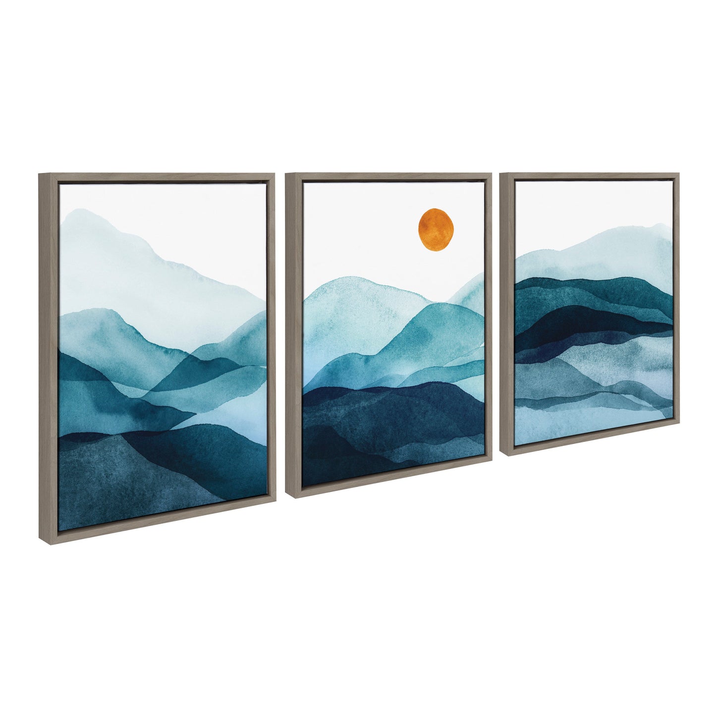 Modern Blue Mountain Range Abstract Landscape Framed Canvas Art Set