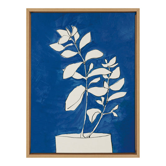 Framed artwork of a white leafy plant on a blue background