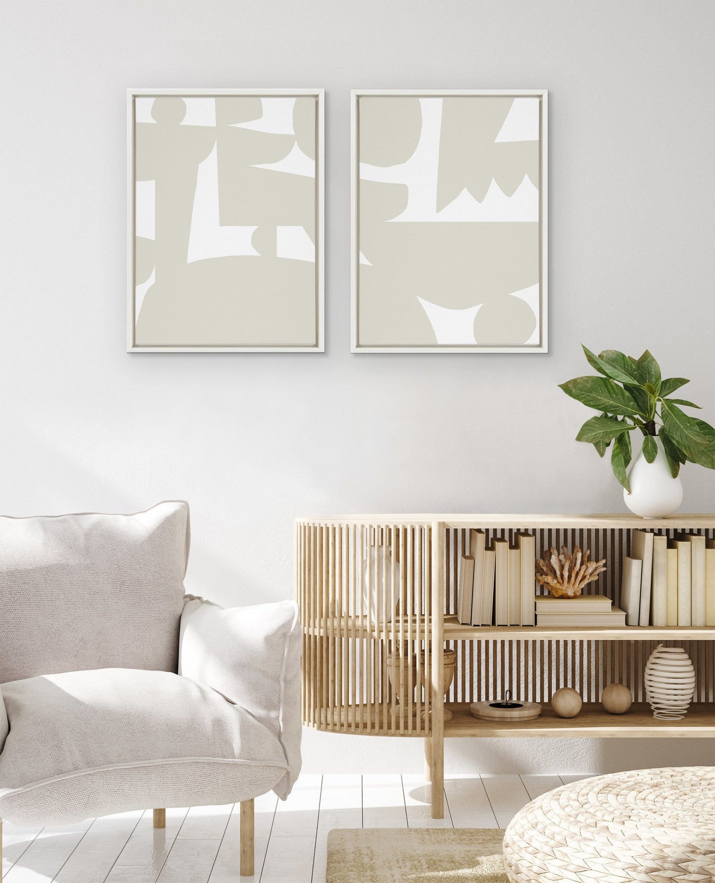 Sylvie Quiet Jungle 1 left and Right Neutral Abstract Framed Canvas by Kelly Knaga