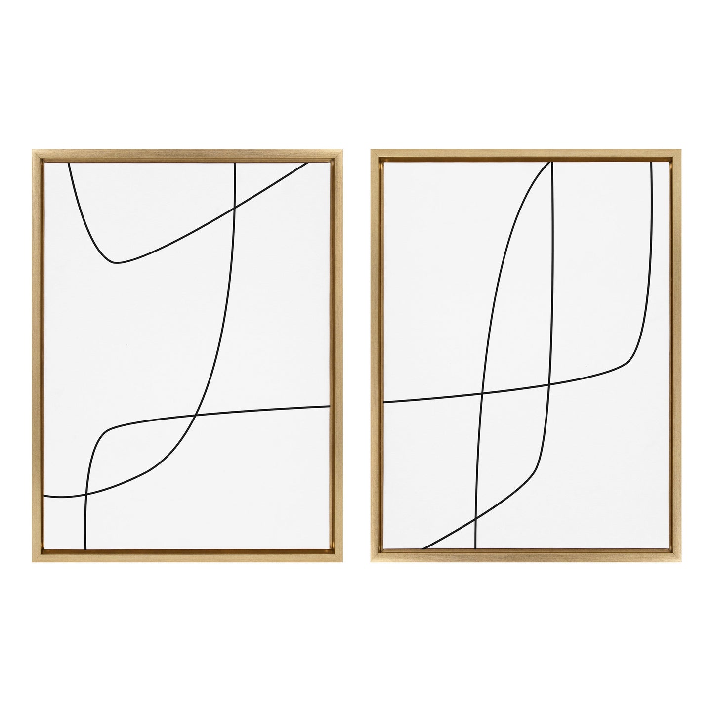 Sylvie Modern Line Abstract 3 and 4 Black and White Framed Canvas by The Creative Bunch Studio