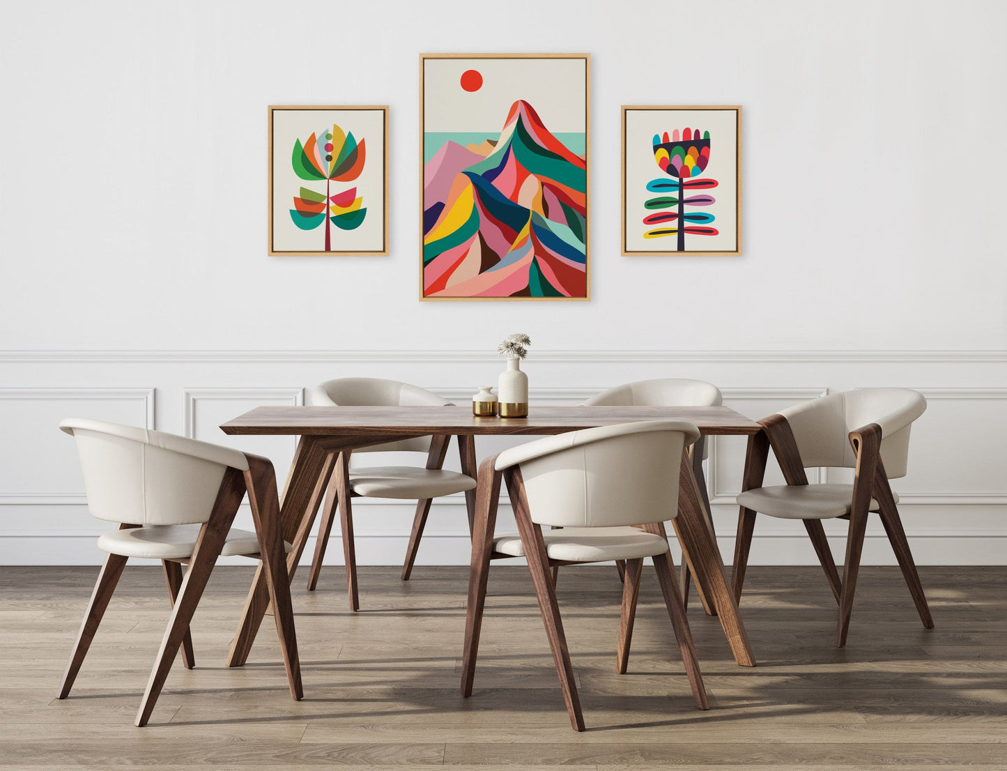 Sylvie MCM Mountains, Great Love Botanical and MCM Modern Wildflower Framed Canvas Art Set by Rachel Lee of My Dream Wall