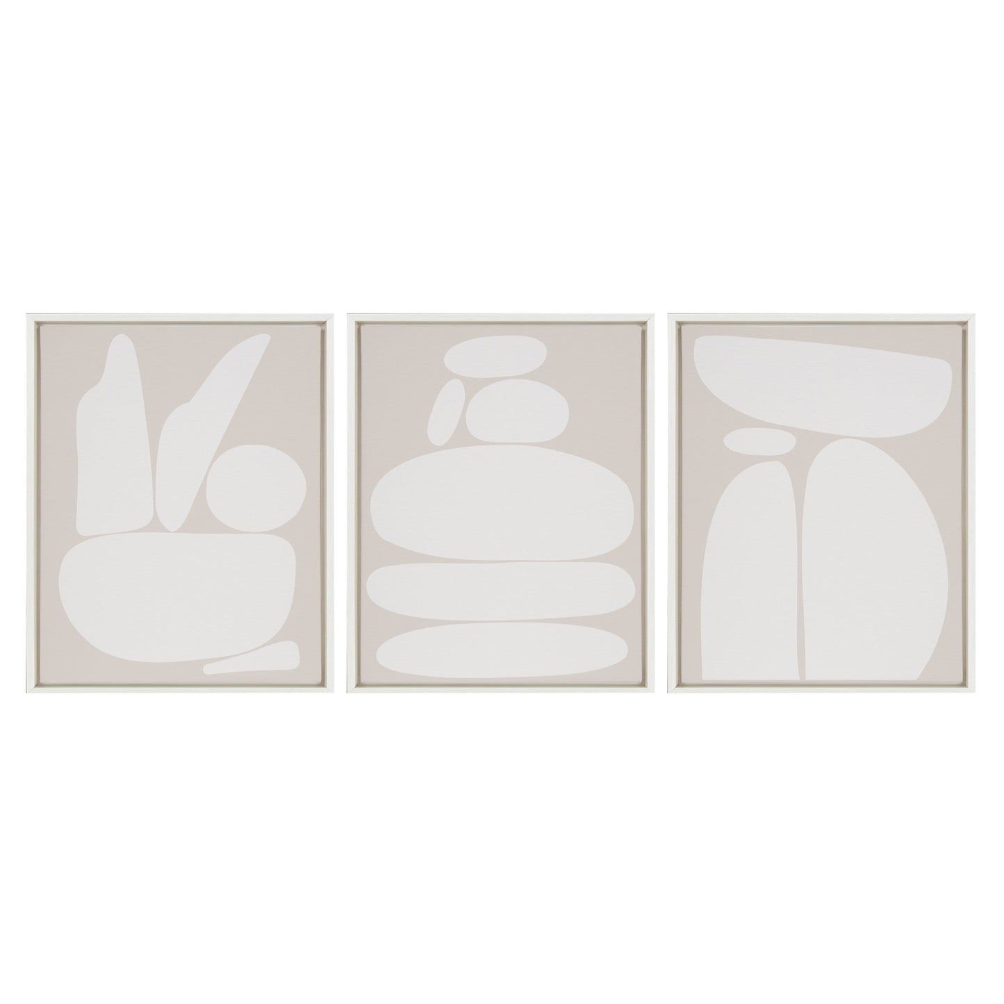 Sylvie Zen Rock Garden Neutral Framed Canvas Set by The Creative Bunch Studio