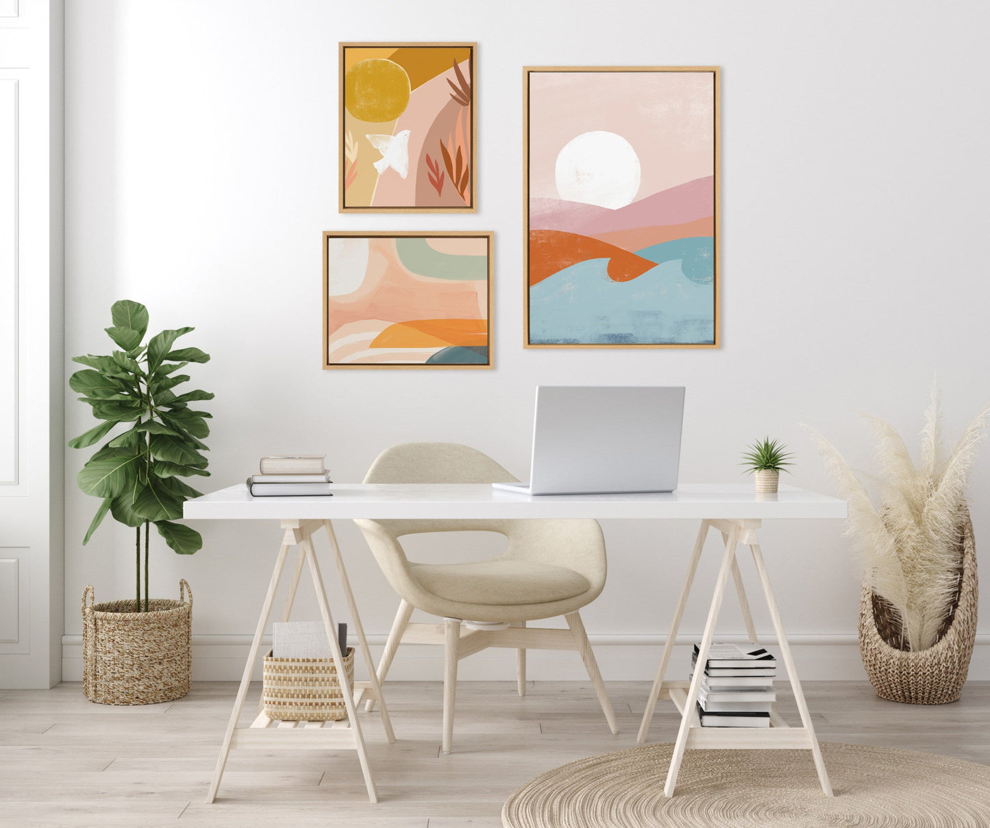 Sylvie Endless Summer Vertical, Sunrise Dove and Sunrise Over Marrakesh Framed Canvas Art Set by Kate Aurelia Holloway