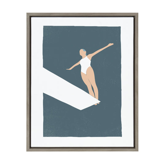 Framed artwork of a woman in a swimsuit on a blue background