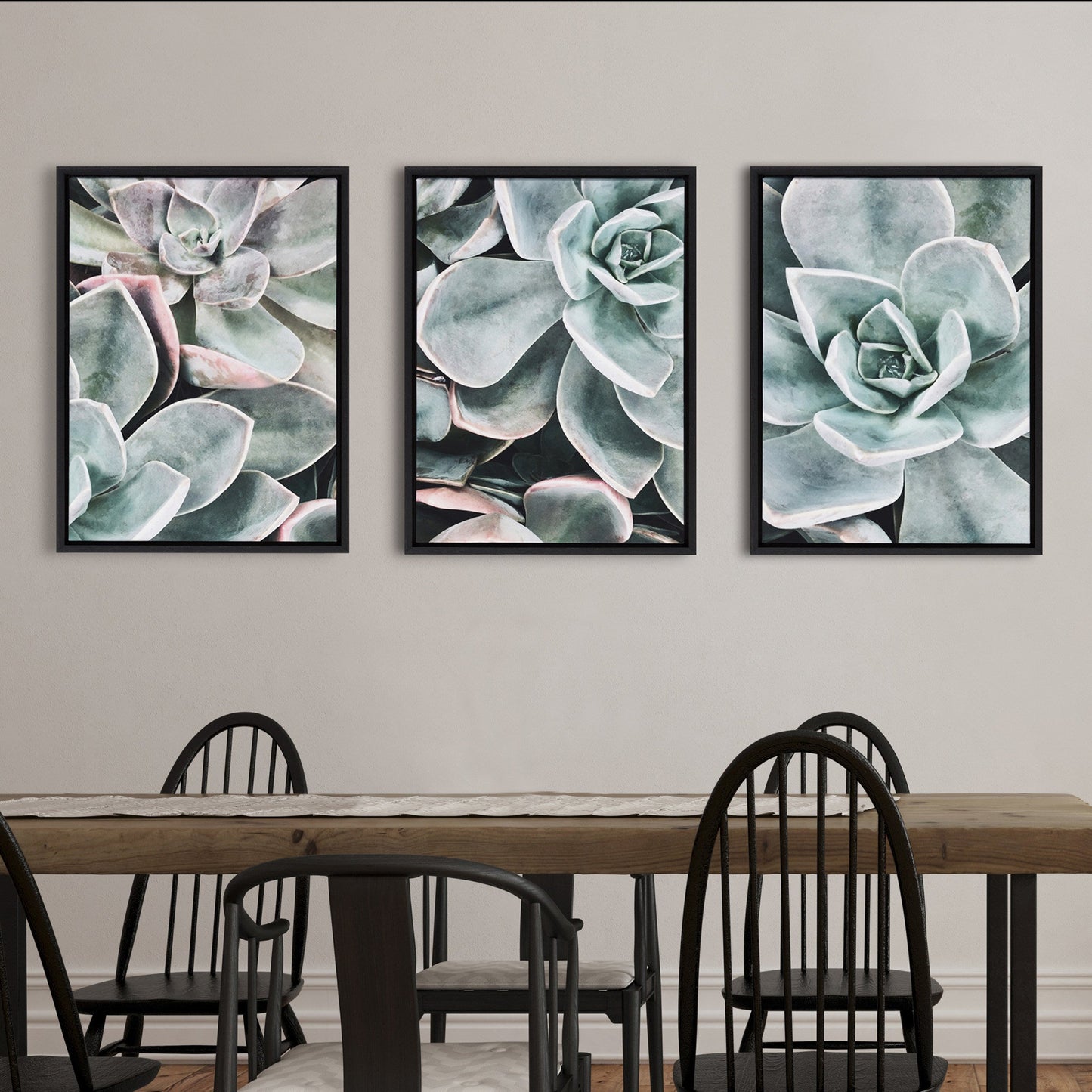 Modern Botanical Succulent Plants 3-Piece Framed Canvas Wall Art Set