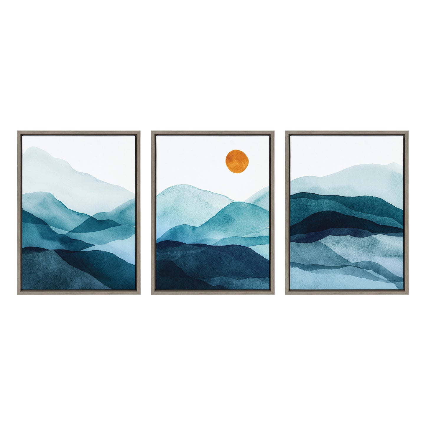 Modern Blue Mountain Range Abstract Landscape Framed Canvas Art Set